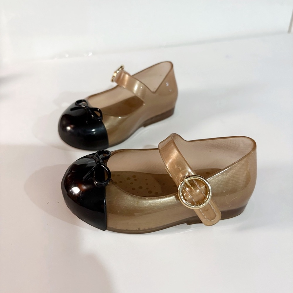 Mini Melissa Girls Pink Glitter & Nude Bow Jelly Mary Jane Sandals - Picture 7 of 12